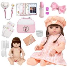 Boneca Tipo Reborn 100% Silicone 46cm + Vários Acessórios - Cegonha Re
