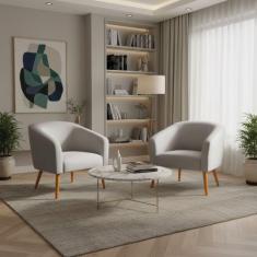 Poltrona Decorativa Pé Palito Castanho kit 2 Stella Veludo D03 - D'Ros