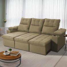 Sofá Retrátil Reclinável Verona USB + Porta Copo 2,30m Suede Velut Beg