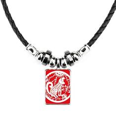 DIYthinker Colar de arte do zodíaco chinês cortado em papel com pingente de corda de couro