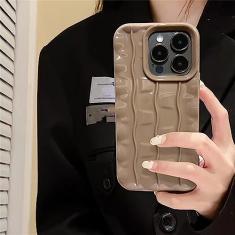 Capa de telefone de silicone macio com textura de ondulação de água colorida 3D para iPhone 14 11 12 13 Pro Max XS X XR 6 7 8 Plus SE Capa quadrada, cáqui, para 6Plus, 6sPlus