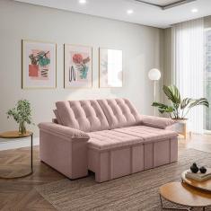 Sofá Cama Palmeira 3 Lugares Retrátil Reclinável 2,00m Veludo com Molas CabeCasa MadeiraMadeira Rosa