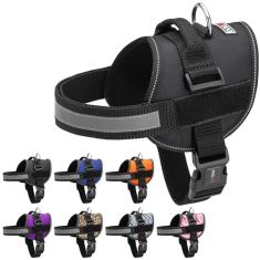 Dogline Peitoral para cães, colete refletivo, ajustável, sem puxão, com alça, respirável, sem estrangulamento para cães pequenos, médios ou grandes, circunferência de 84 a 117 cm, preto