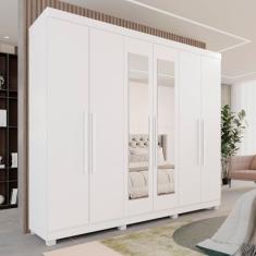 Guarda-roupa Casal 6 Portas 3 Gavetas com Espelho com Pés Roma Espresso Móveis Branco