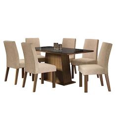 Conjunto Sala de Jantar Madesa Patricia Mesa Tampo de Vidro com 6 Cadeiras - Rustic/preto/imperial