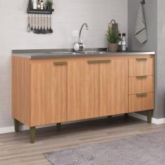 Balcão de Cozinha para Pia 160 Cm Sara 3 Portas 3 Gavetas Freijó - Jcarvalho