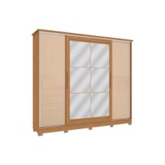 Guarda Roupa Casal 4 Portas De Correr E 4 Gavetas C- Espelho E Pés Cb01n565 Canela-macadamia