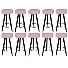 Kit 10 Banqueta Alta Flora Pés Palito em Madeira Preto  Bar Bistrô Coz