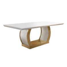 Mesa de Sala Jantar Jade + Tampo Madeirado Reto 180x90cm Imbuia/Off Wh