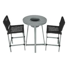 Conjunto Bistrô Champanheira Cinza Tampo Ripado e 2 Banquetas França C