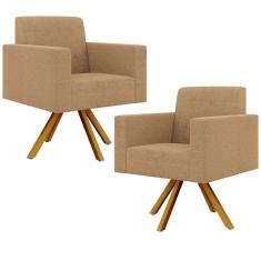 Kit 02 Poltronas Decorativa Giratória Base De Madeira Helô L02 Bouclê Mostarda
