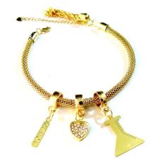 Pulseira Berloque Química Placa Coração Folheado A Ouro 18k