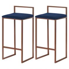 Kit 2 Banquetas Selena Base Bronze Veludo Azul Gran Belo