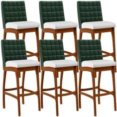Kit 6 Banquetas Altas Cozinha B04 Verde Musgo Branco - LYAM DECOR