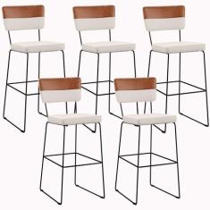 Kit 05 Banquetas Altas Faixa Camel Linho Cru - LYAM DECOR