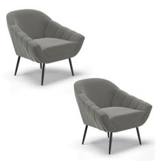 Poltrona Sala Decorativa kit 2 Giovana Pé Aço Preto Suede D01 - D'Ross