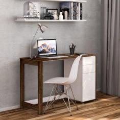 Escrivaninha Mesa Escritório Zurique 2 Gavetas 1 Porta 120cm Branco E 