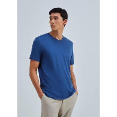 Camiseta Básica Masculina Manga Curta Gola V World - Azul XG-Masculino