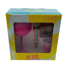 Kit Gin Taça Pink 550 ml Especiarias Copo Shot 6 Mexedores
