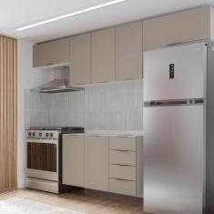 Cozinha Modulada 4 Peças sem Tampo sem Rodapé 3 Aéreos e 1 Balcão Ipanema Cabecasa Madeiramadeira Cinza Trama