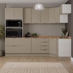 Cozinha Modulada 7 Peças com Tampo e Rodapé Ipanema Cabecasa Madeiramadeira Cinza Trama
