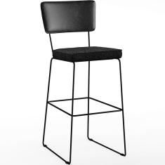 Banqueta Alta Cozinha Allana L02 Preto Linho Chumbo