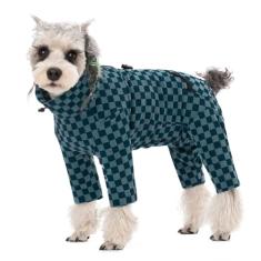 Casaco de inverno para cães, casacos quentes de lã para clima frio, pijama xadrez de gola rolê, macacão para cães, roupas de inverno para cães pequenos e médios, macacão antiqueda de pelos
