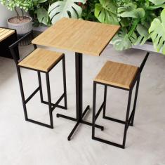 Conjunto Mesa Alta Bar Bistrô Quadrada 2 Banquetas Confort Pinus Indus