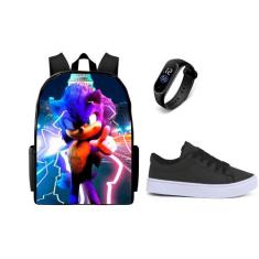 Conjunto Escolar masculino Lançamento Infantil Bolsa Mais Tenis E Relo