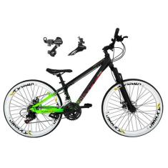 Bicicleta Aro 26 Vikingx Tuff X44 Preto/Verde 21v Câmbios Shimano Tz F