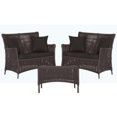 2 Sofá Área e Mesa Igapó Alumínio Pintura Marrom Corda Náutica Estofado Impermeável Almofada 9 Trama