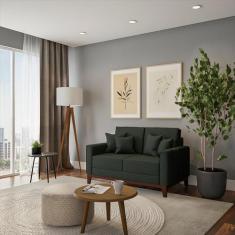 Sofá 2 Lugares Nauru Base de Madeira Linho Cotton Grafite - Mobly