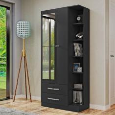 Guarda Roupa Solteiro Com Espelho 2 Portas 2 Gavetas Moju Mapi Móveis Preto