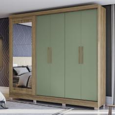 Guarda Roupa Com Espelho E Pés 5 Portas 4 Gavetas Kappesberg Nogueira/Verde Oliva