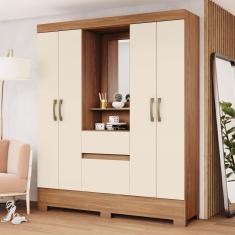 Guarda-roupa Solteiro 4 Portas 2 Gavetas Com Penteadeira Miguel Nature-off White