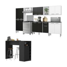 Armário De Cozinha Modulado Com Bancada Americana Xangai Multimóveis Mp2206 Branco/preto Branco/preto