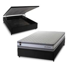 Conjunto Box Baú Preto Alpine Cinza 138x188x72 c/ Molas Ensacadas