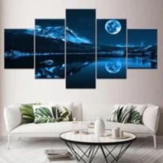 Quadro Decorativo Mosaico De 5 Peças Montanha Lua Reflexo