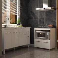 Balcão Cozinha Gabinete de Pia 140 cm Camila e Balcão Evelyn Para Fogã
