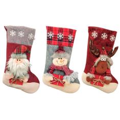 Trio De Botas Meias Decoração Enfeite De Natal Boneco Neve Papai Noel Rena 43cm