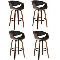 Kit com 4 Banquetas Base de Madeira Nicole Preto