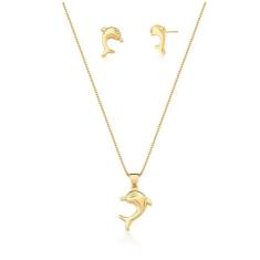 Conjunto Infantil Brinco E Colar Golfinho Banhado A Ouro - Tulerry Sem