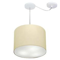 Lustre Pendente Cilíndrico Com Desvio De Centro Vivare Md-4258 Cúpula Em Tecido 40x30cm - Bivolt Algodão-crú 127/220v