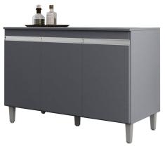 Balcao Para Pia 120 cm 3 Portas Manu Cinza REAJL