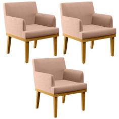 Kit 03 Poltronas Decorativas Para Sala de Estar Beatriz W01 Linho Rosê