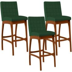 Kit 03 Banquetas Altas Mila Suede Verde Musgo