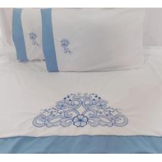 Jogo De Lençol Casal Queen 4 Pecas Bordado Ponto Palito 400 Fios - Bor