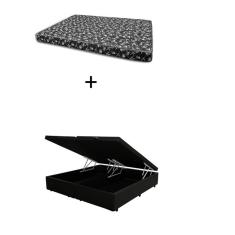 Cama Box Baú Casal 138 Bipartido - Bello Box Tecido Sintético Preto com Colchão New York Preto D28 - 100% Espuma - 54x138x188