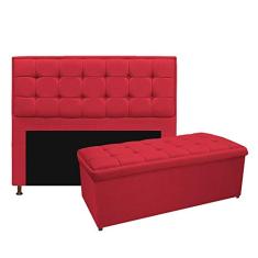 Kit Cabeceira e Calçadeira Copenhague 160 cm Queen Size Suede Vermelho AM Decor