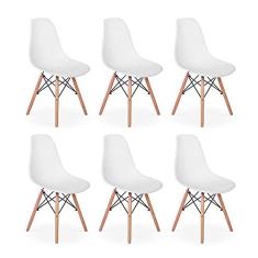 Conjunto 6 Cadeiras Charles Eames Eiffel Wood Base Madeira - Branca
